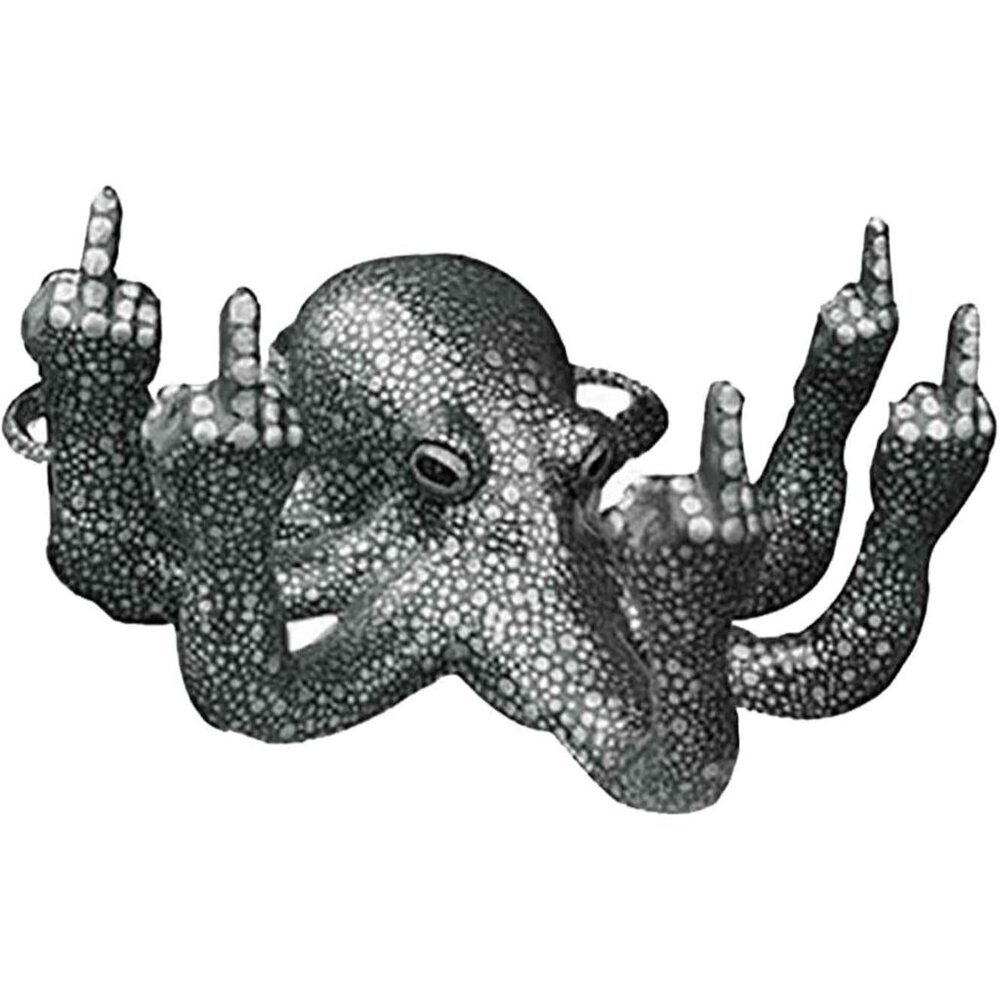 Luminous Octopus Statue Resin Figurine Middle Finger Sea Monster Decor Black